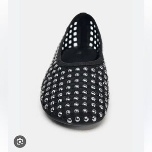 Zara Black Studded Mesh Mary Jane Ballet Flat Shoes Womens Size 37